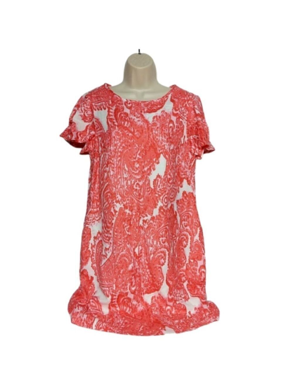 Grace Elements Orange White Paisley Shift Dress Small